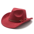 Classic red western cowboy hat with brown leather belt and gold metal buckle detail - M(56-58cm) / Wine Red (Suede)