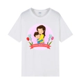 T-shirt blanc en coton pour la fête des mères avec imprimé câlin et texte festif - XS / Dessin Animé Maman et Enfant / Blanc