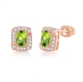 Elegant rose gold square emerald green stone stud earrings with white zircon halo accents - Rose Gold + Olive Green Stone Earrings