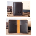 Handmade brown leather card holder with contrast orange stitching and four slots - With Logo / Dark Brown With Bull Logo