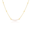 Detail of Y-shaped gold plated necklace with small freshwater pearls and gold beads - Gold Thin Chain-Row of Small Pearls