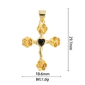 Vue détaillée du pendentif croix dorée avec roses et pierre en cœur noir - Croix Rose Cœur Noir