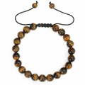 Detail of yellow tiger eye beaded bracelet with adjustable black braided cord on white background - Yellow Tiger Eye (Style 04)