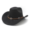Dettaglio delle fibbie concho in argento inciso su un cappello da cowboy in feltro nero - M / Camoscio / Nero