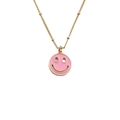 Goldene Halskette mit einem rosa Emaille-Smiley-Anhänger und funkelnden Zirkonia-Steinen - 40+5CM Perlenkette / Rosa