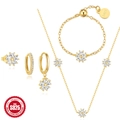 S925 sterling silver jewelry set featuring floral necklace, bracelet and earrings with zircons - 925 Sterling Silver/Zirconia / Gold-Ring Necklace Earrings Set