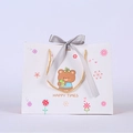 White cartoon bear gift bag with strawberry print and elegant grey silk bow decoration - New Cartoon Bear (Colored Ribbon) / Small (18x16x10cm)