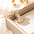 Gold plated alphabet letter I necklace pendant with sparkling cubic zirconia pavé setting - Letter I (18k Gold + Bead Chain)
