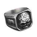 Anello gotico in acciaio inossidabile argento con teschio e rilievo di orso punk - US 7 / Argento Lucido