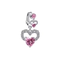 Silver belly button ring with pink heart gemstone and layered sparkling crystals - Triple Heart Pink