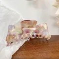 Oversized acetate hair claw clip with colorful marble texture and hollow rectangle design - 13cm / Grape Purple 13CM