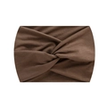 Elastic wide headband for sports in dark brown knit fabric with stylish front twist knot - Tan