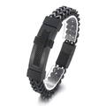 Bracciale hip hop da uomo in acciaio inossidabile intrecciato nero con piastra testurizzata - Nero sabbiato opaco
