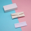 Three-piece beige leather soft eyewear case set with white gift box and cleaning cloth - White Buckle Set with Box