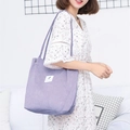 Purple corduroy tote bag for women with ribbed texture and adjustable shoulder strap - Taro Purple