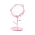 Pink cat-ear shaped makeup mirror with cute face pattern and jewelry storage base - Large Version / Bear Ears / Pink