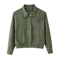 Chaqueta corta utilitaria de ante sintético verde oscuro para mujer con bolsillos - S / verde oliva