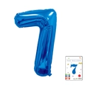 Dark blue number 7 foil balloon with metallic finish and packaging detail - 40-inch Blue 7 With Paper Card