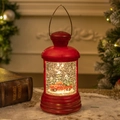 Lanterna di Natale musicale con camion vintage ed effetto palla di neve scintillante - Lanterna ad Acqua Ovale Rossa - Auto d'Epoca