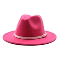 Fuchsia wide-brim wool fedora hat with cream leather belt and gold buckle detail - Rose Red