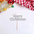 Detail of Christmas cake topper featuring lollipop design and festive greeting on wood stick - Style J Merry Christmas