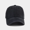 Vista detallada de gorra de béisbol de algodón negro con estructura clásica de 6 paneles - Negro