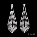 Sparkling long geometric teardrop dangle earrings with clear rhinestones in silver finish - Silver Grid Mesh Long Water Drop Earrings