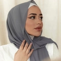 Elegant solid grey pearl chiffon hijab scarf for women, lightweight and soft long shawl - Space Gray