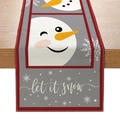 Christmas table runner in grey and red with snowman pattern and let it snow text - 33cmx180cm / ZQ16-4 (Snowman Let it snow)