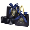 Detail of dark blue gift bags with gold Thank You text and elegant ribbon bow - 14*6*12cm / Dark Blue