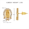 Detail of 18K gold plated Virgin Mary stud earrings with AAA+ cubic zirconia inlays - 18k Gold