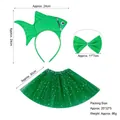 Green 3-piece sequin fish headband set with bow tie and star tutu skirt for girls - 3D Green Goldfish Headband + Bowtie + Green Star Tutu Skirt Set