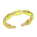 Detail of gold-plated chain ring with neon yellow enamel and micro-set cubic zirconia - Adjustable Open / Yellow