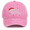 Detail of pink washed baseball cap featuring Believe text and snowflake embroidery - Pink