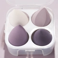 Détail de quatre éponges maquillage en forme de goutte avec boîte de rangement claire - Ensemble de 4 Pièces - Raisin Succulent (Série Violette)