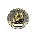 Detailed macro view of bronze bulldog pet ID tag with laser-engravable surface - Pitbull