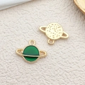 Golden alloy planet pendant with green enamel finish and textured metallic planetary charm - Star Satellite Earth (13541)