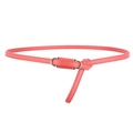 Slim coral pink faux leather belt for women with metal slide buckle and knotted design - Red