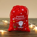 Red velvet Christmas drawstring gift bag with Santa Claus and snowflakes print - 20*30cm / Classic Santa Claus