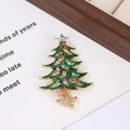Detailed view of green enamel Christmas tree brooch with pink and blue rhinestones - Style 5 (5.9*3.9cm)