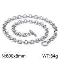 Polished silver stainless steel cable chain necklace with OT toggle clasp, 600x8mm - Steel Style (KN281864-Z) / 600x8mm