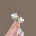 Golden double flower brooch with shell petals and pearl center for women's blazer - 314# Flower