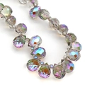 Close-up of faceted teardrop glass beads with iridescent finish for jewelry making - 8mm (Approx 87 beads/string) / Phantom Purple