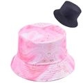 Detail of pink marble print sun hat with gold foil accents and black reversible lining - One Size / Pink Marble Gold Foil Pattern (Style 6)