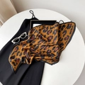 Detail of leopard print pleated satin scarf showing texture and jagged edges - 70cm / Black Coffee Leopard Print