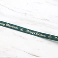 Dark green Merry Christmas satin ribbon with gold foil snowflakes and text for gift wrapping - 1cm Green Thin Ribbon (45 Meters)