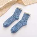 Soft coral fleece thermal socks in blue with white plush cuffs for winter warmth - Teal