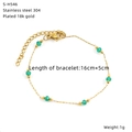 Detail of 18K gold-plated stainless steel chain featuring multifaceted green beads - Gold Green Round Bead Style (S-H546)