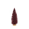 Mini albero di Natale floccato rosso vino intenso con base rotonda in legno chiaro - 30cm / Rosa Rosso