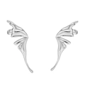 Detailed view of silver wing-shaped metal earrings with polished mirror finish texture - Silver Wing Stud Earrings